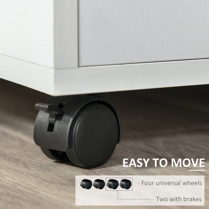 Multi-Storage Printer Stand Unit Office Desk Side Mobile Storage w/ Wheels Modern Style 60L x 50W x 65.5H cm - White