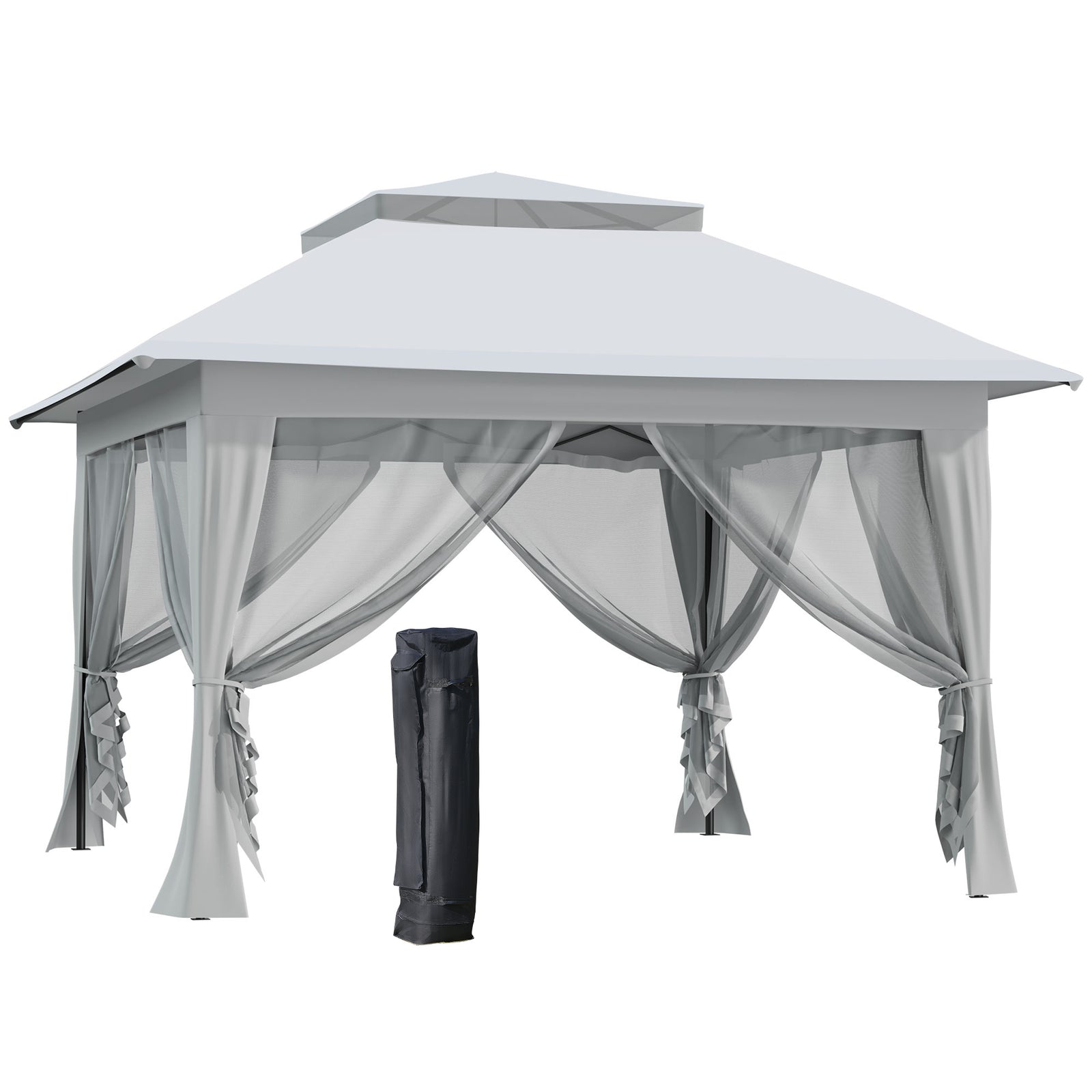3.6 x 3.6 m Pop up Gazebo with Netting, Height Adjustable Party Tent Instant Canopy Sun Shade Shelter, Grey