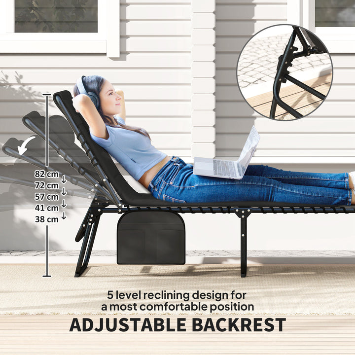 Set of Two Reclining Sun Loungers - Black