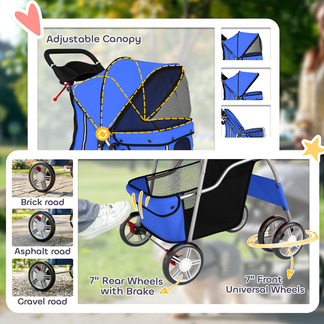 Dog Pram, Pet Stroller with Reflective Strips, Foldable Cat Stroller w