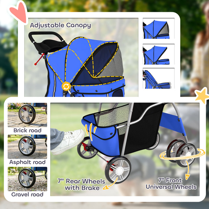 Dog Pram, Pet Stroller with Reflective Strips, Foldable Cat Stroller w