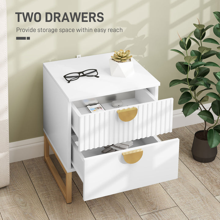 Elegant Two-Drawer Bedside Table - White