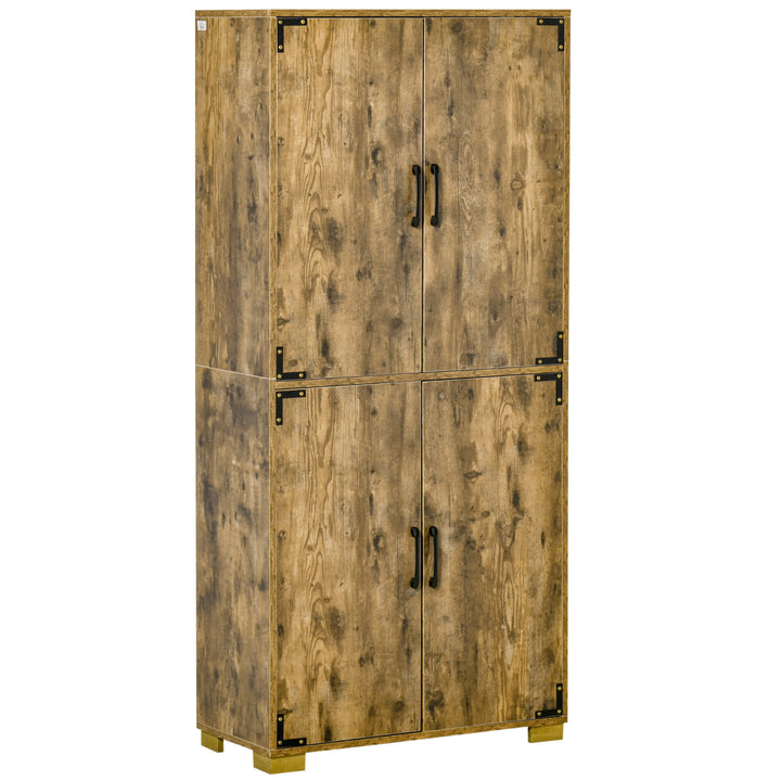 HOMCOM Farmhouse Style Tall Cupboard 4-Door Cabinet with Storage Shelves for Bedroom & Living Room, Rustic Wood Effect | Aosom UK