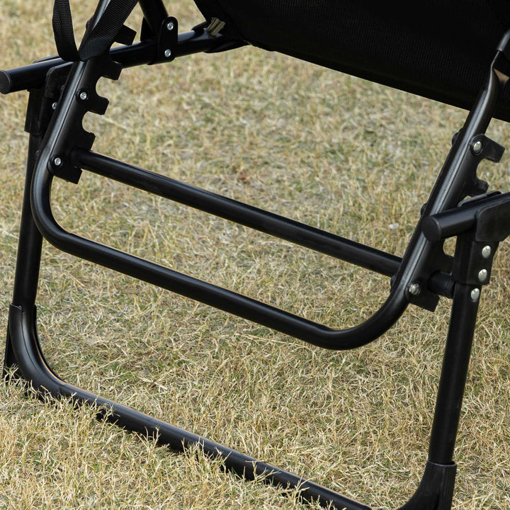 MCL Portable Sun Lounger, Folding Camping Bed Cot, Reclining Lounge Chair 5-position Adjustable Backrest with Side Pocket, Pillow for Patio Garden Beach Pool, Black