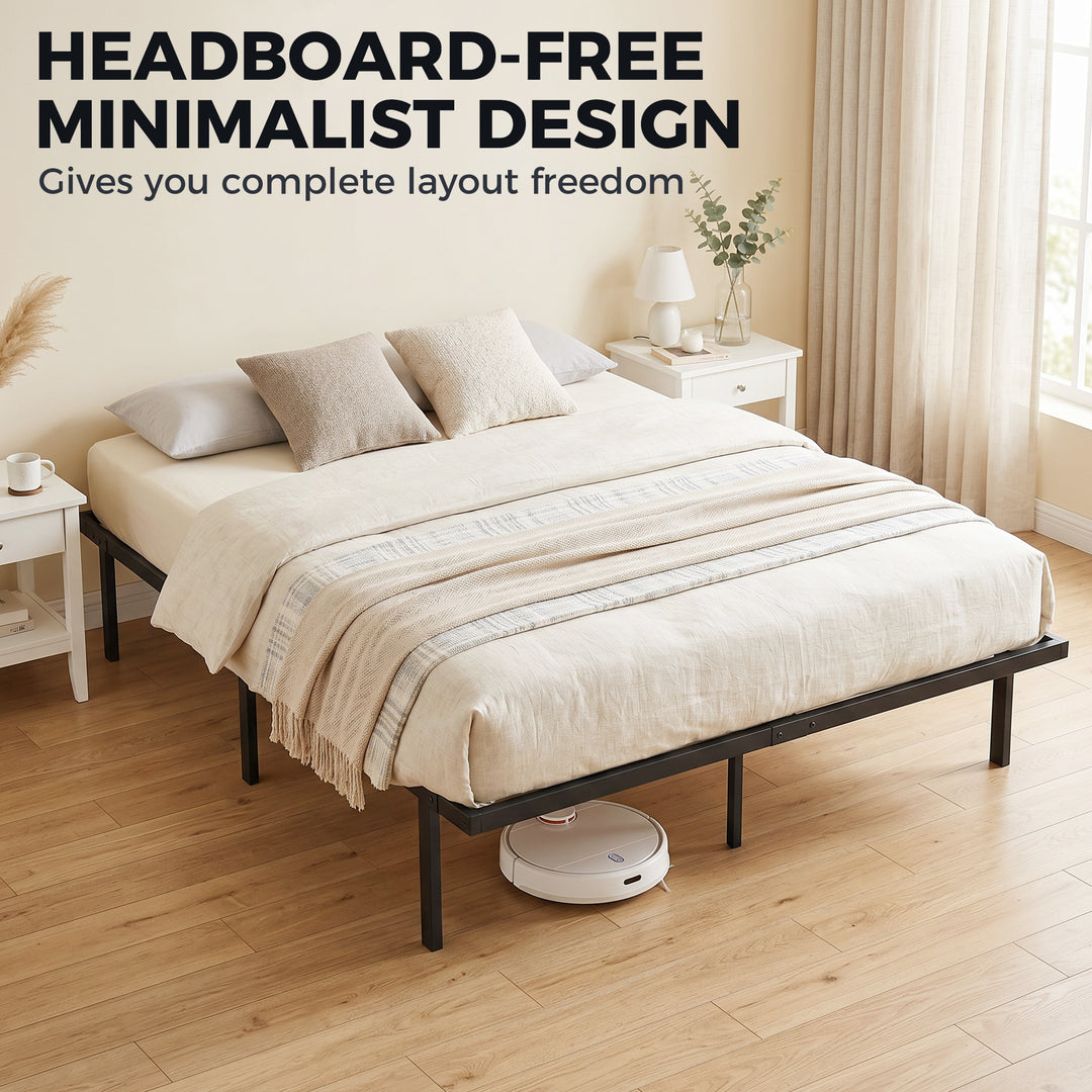4ft6 Double Bed Frame with Underbed Storage, Metal Platform Bed Frame 