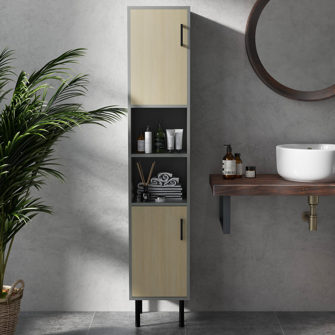 Freestanding Bathroom Storage, Tall Bathroom Cabinet with Door and Adjustable Shelves, 31.4x30x165cm