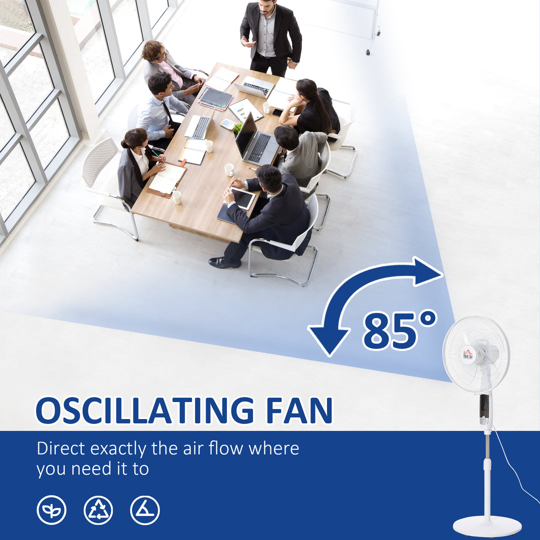 16'' Pedestal Stand Fan, 3 Speed 3 Mode, 85° Oscillation, LED Panel, 3M Remote Controller, Height Adjustable for Living Room, Bedroom, Garage, Office, Black and White