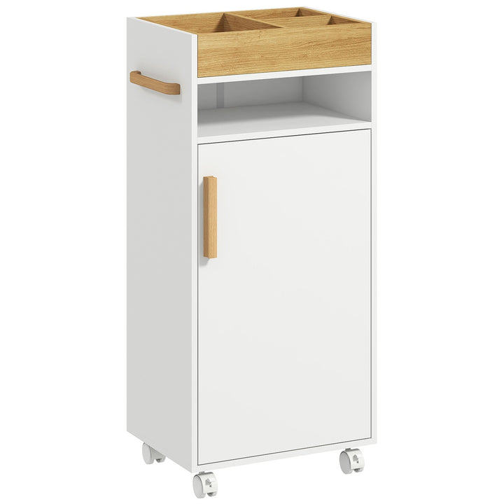 Scandinavian-Style Bathroom Cabinet, with Removable Top Tray - White/Wood Effect