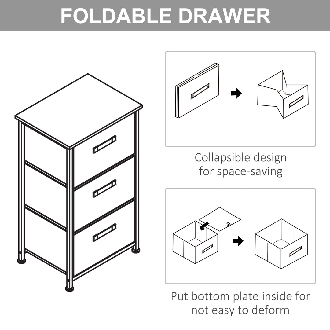 Vertical 3-Tier Linen Drawer Cabinet Organizer Storage Dresser Tower with Metal Frame Adjustable Feet for Living Room, Bathroom, Kitchen, White, Oak and Light Grey