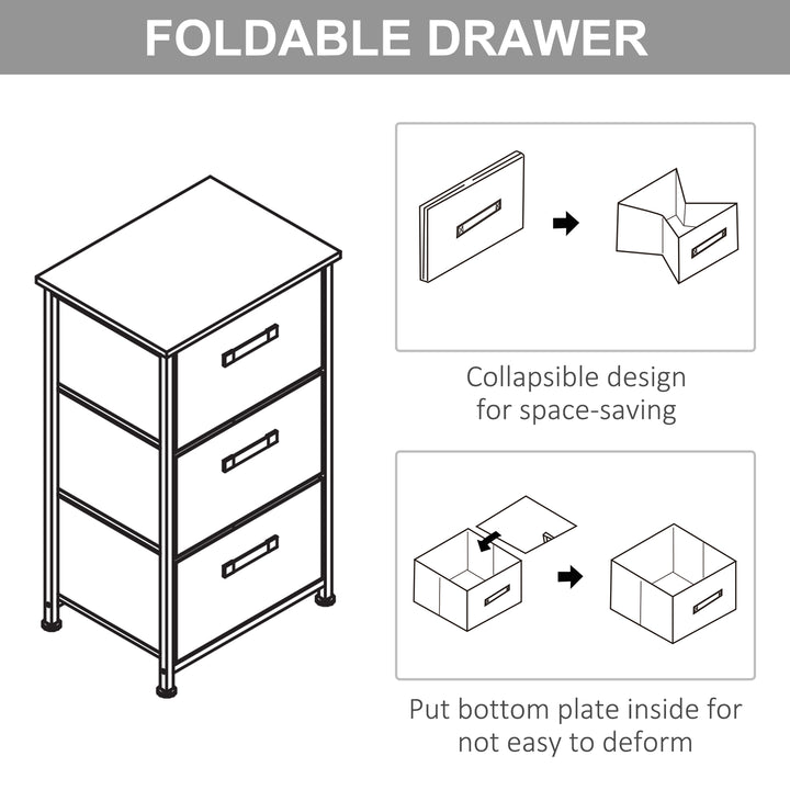 Vertical 3-Tier Linen Drawer Cabinet Organizer Storage Dresser Tower with Metal Frame Adjustable Feet for Living Room, Bathroom, Kitchen, White, Oak and Light Grey