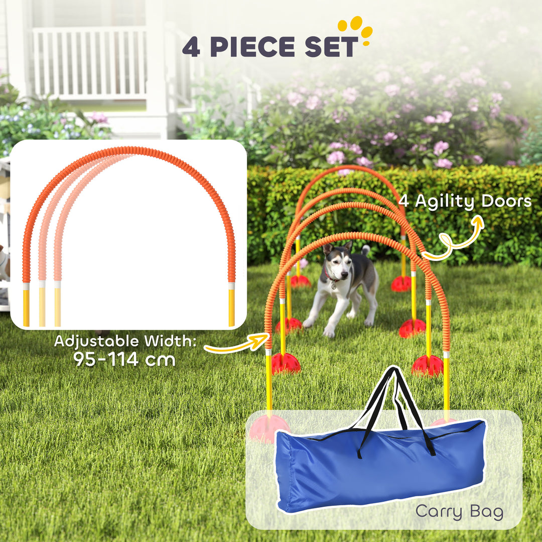 4-Piece Dog Agility Training Equipment with 4 Adjustable Width Doors, Bag, for Garden, Orange