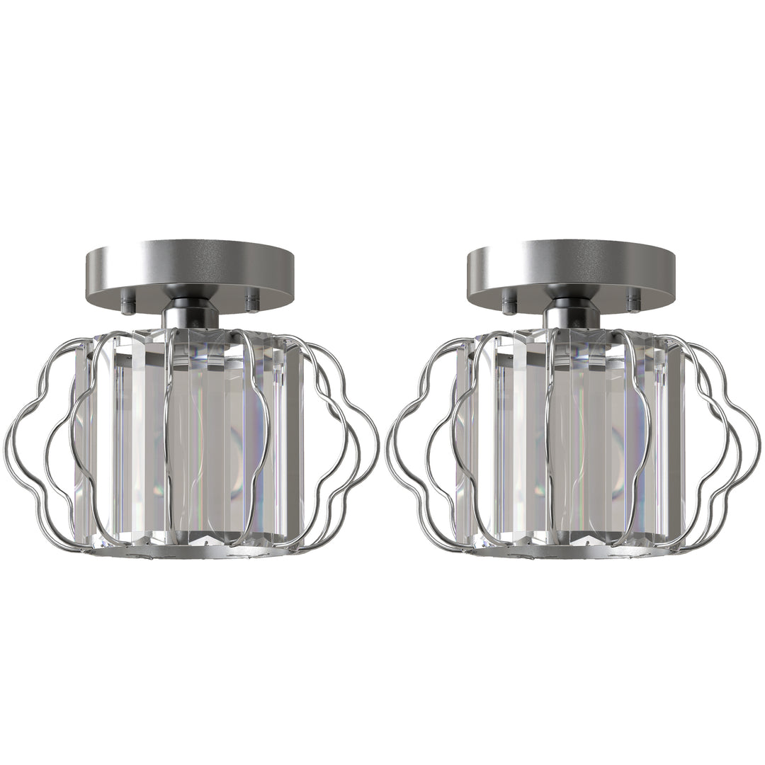 Crystal Ceiling Light Fixtures, Modern Semi-Flush Ceiling Lighting - Silver