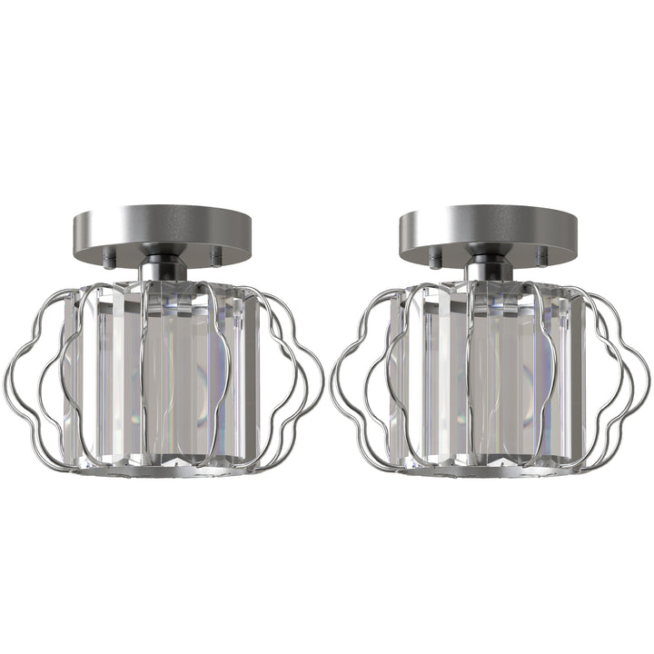 Crystal Ceiling Light Fixtures, Modern Semi-Flush Ceiling Lighting - Silver