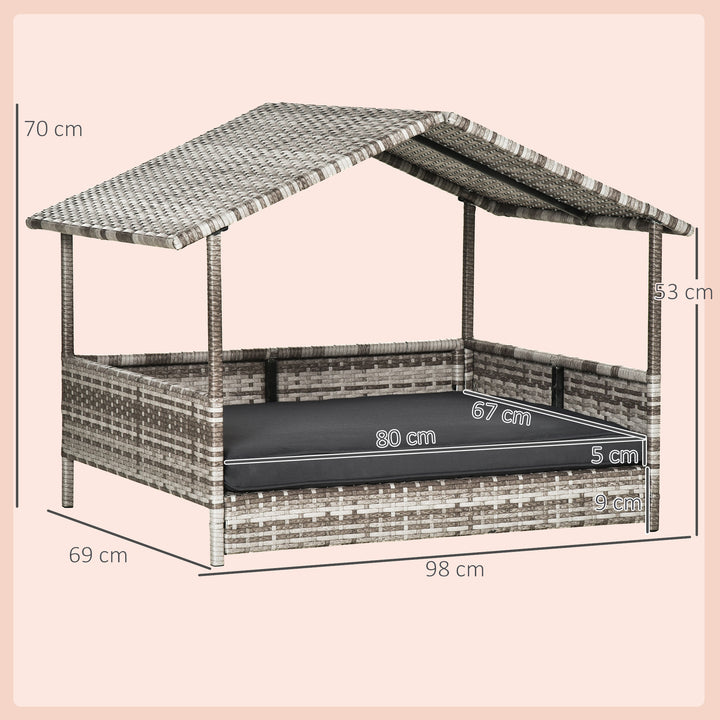 Wicker Dog House, Rattan Pet Bed, with Removable Cushion, Canopy, for Small and Medium Dogs - Dark Grey