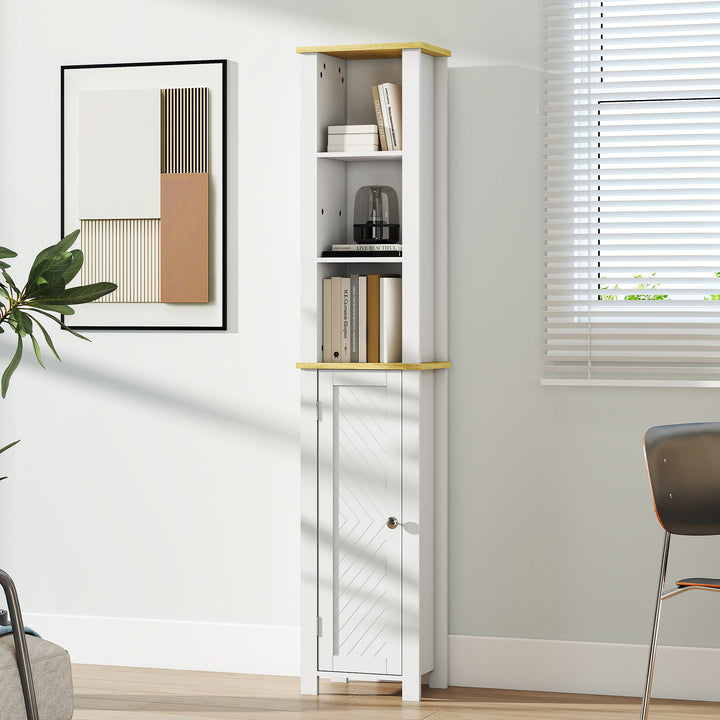 Slim Bathroom Storage Unit with Open Compartment, Bathroom Storage Cabinet with Adjustable Shelf, 34 x 23 x 165 cm, White