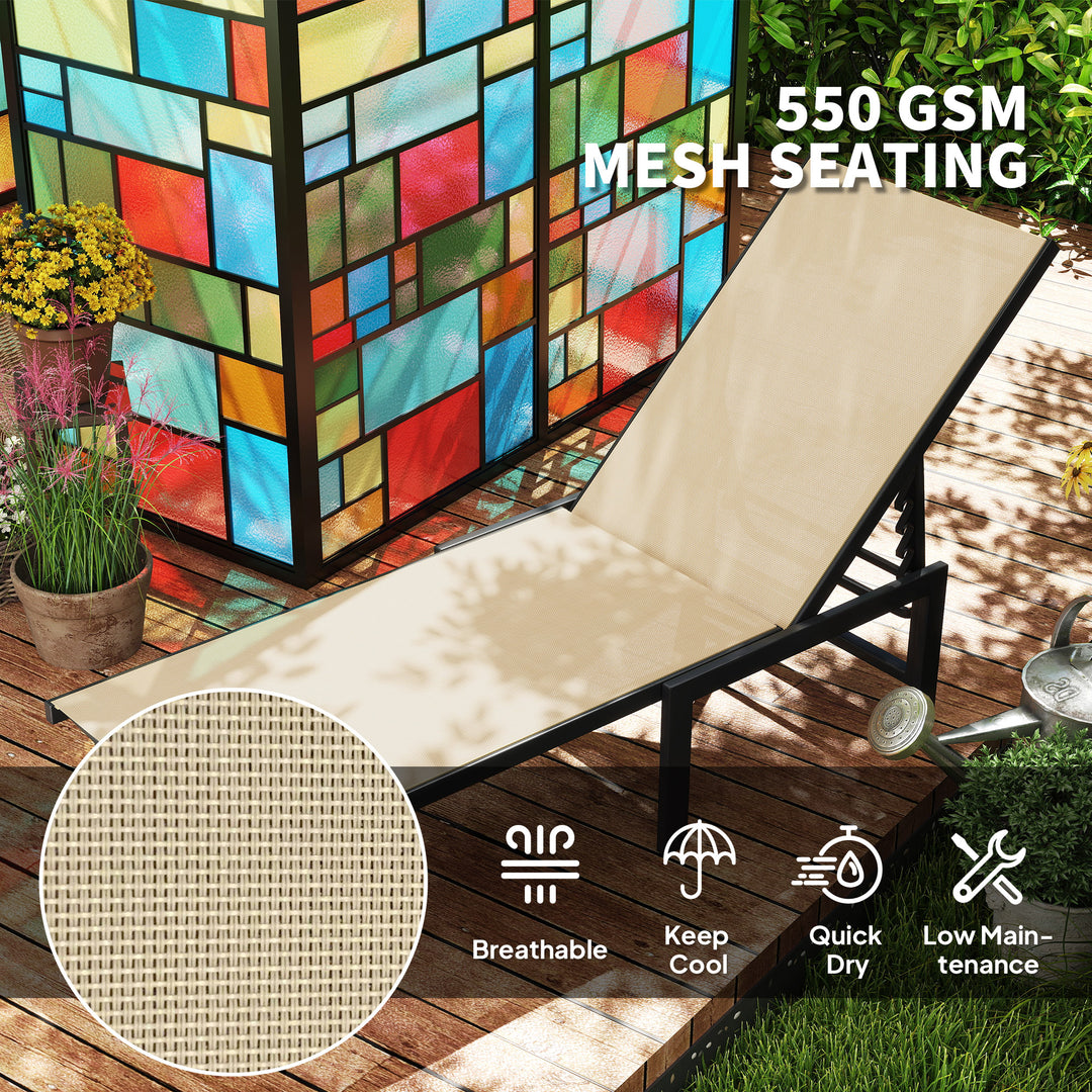 Set of Two Reclining Sun Loungers - Khaki