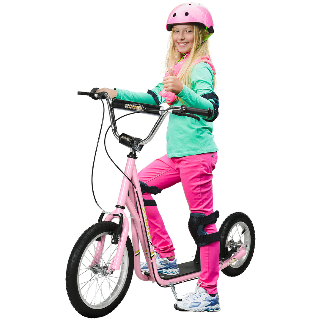 Kids Scooter, Teen Kick Scooter with Rubber Wheels, 16" Front Wheel, Height Adjustable Handlebar, Dual Brakes, Kick Stand, for 5+ Years, Pink