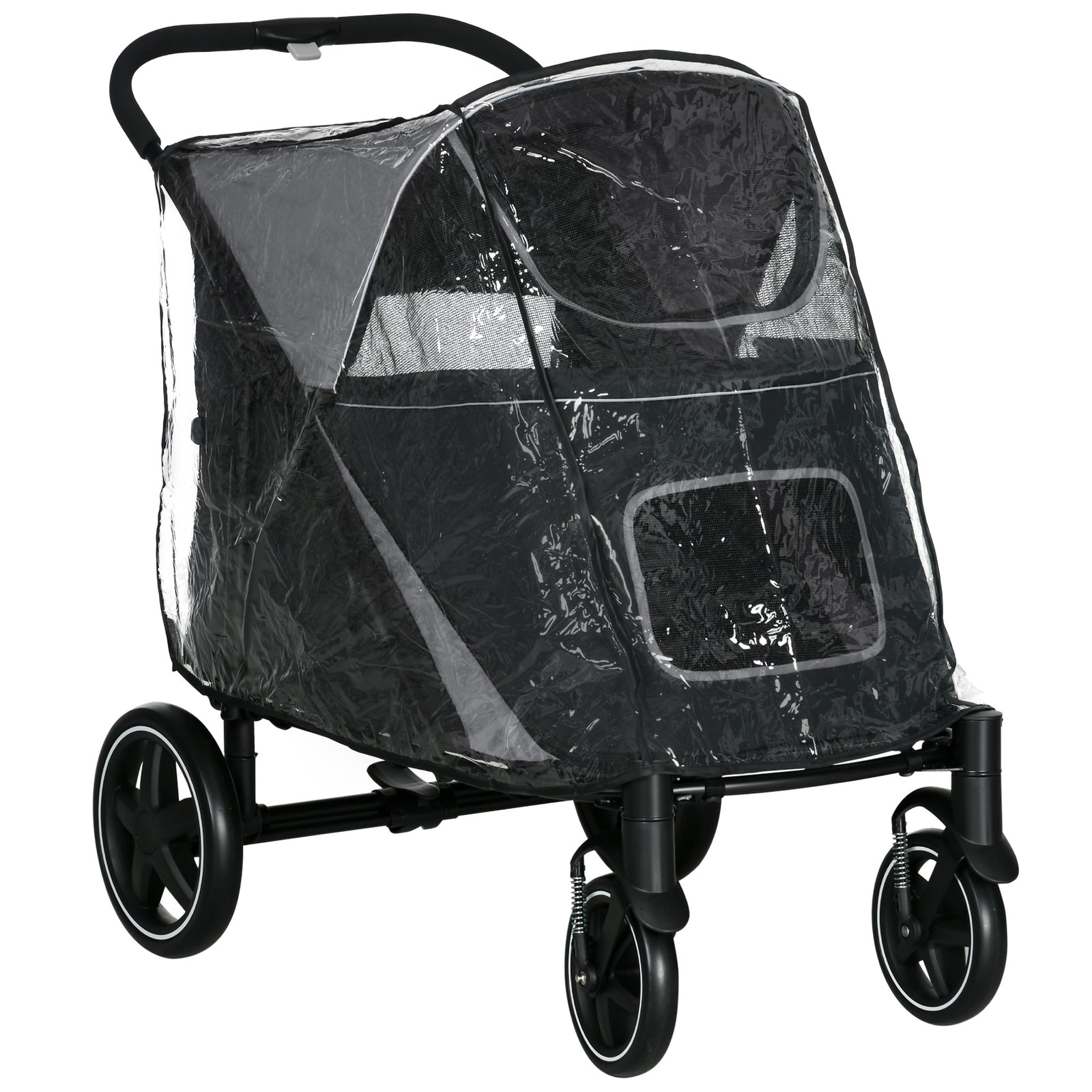 4 Wheel Pet Stroller with Rain Cover for Medium and Large Dogs - Black