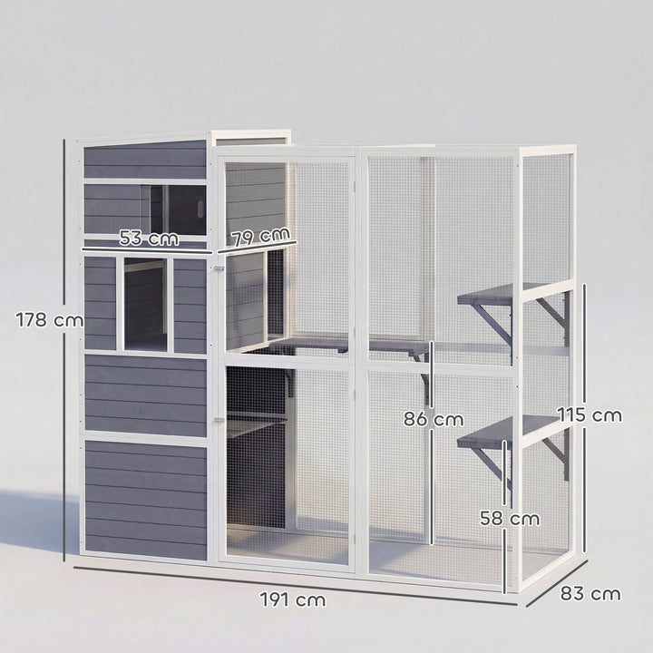 4-Tier Wooden Catio Cat Outdoor Enclosure with Sun Roof, Resting Rooms, 3 Platforms, Window Outdoor Indoor