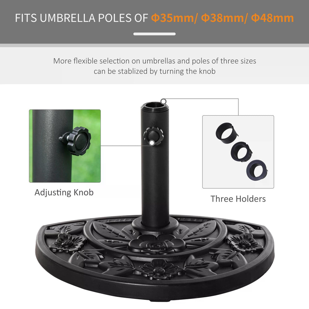 Outsunny Half Round Parasol Base Weighted Umbrella Holder Stand Balcony Black | Aosom UK