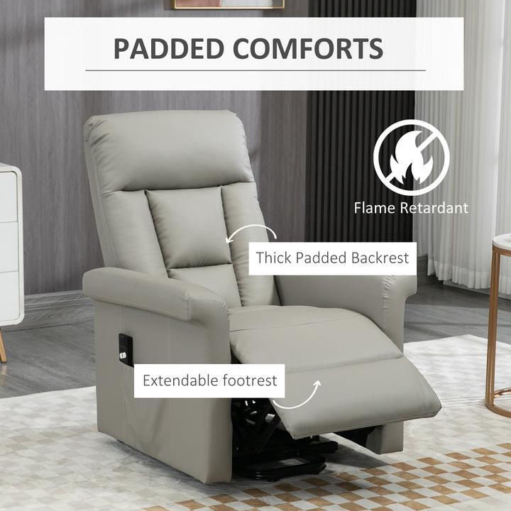 Power Lift Chair Armchair for the Elderly, PU Leather Recliner Chair with Extended Footrest, Remote Control and Side Pocket, Grey