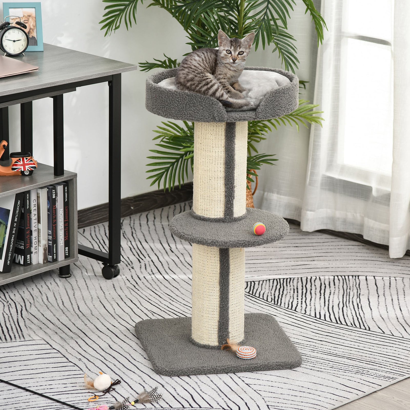 91cm Cat Tower Scratching Posts Cat Tree for Indoor Kittens Activity Centre Grey