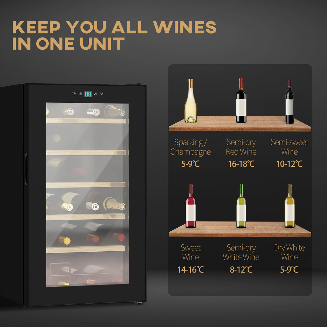 HOMCOM 24 Bottles Freestanding Wine Fridge w/ Glass Door, 65L Single Zone Wine Cooler Fridge w/ Digital Touch Screen Controls, LED Light, Black