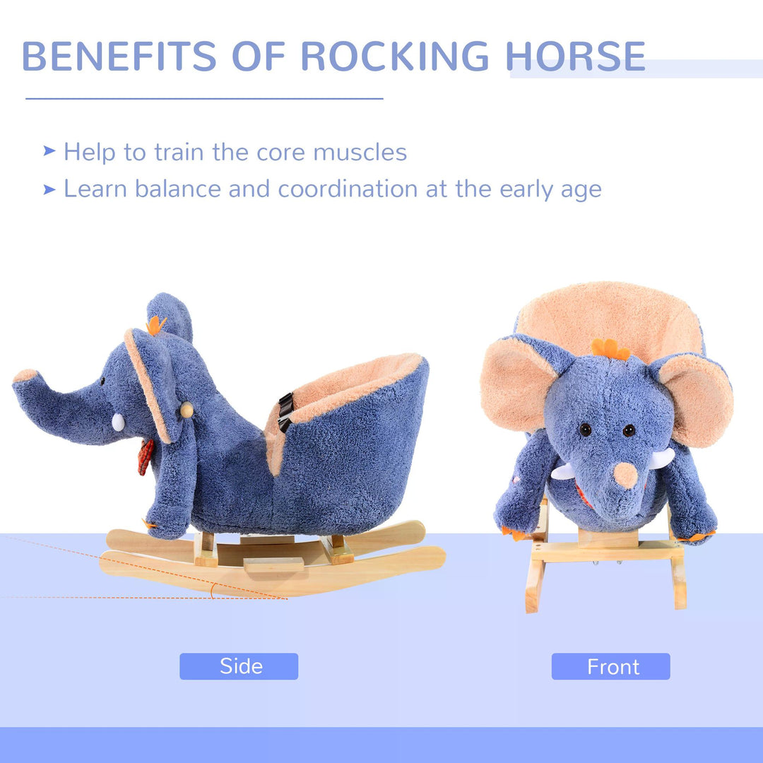 HOMCOM Children Kids Rocking Horse Toys Plush Elephant Rocker Seat with Sound Toddler Baby Gift Blue | Aosom UK