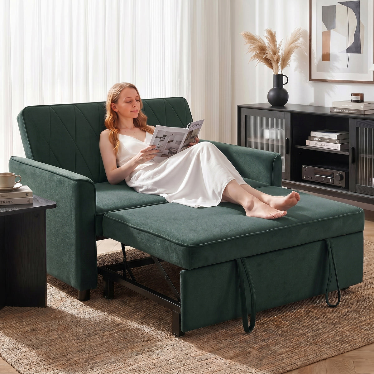2 Seater Sofa Bed, 3-in-1 Convertible Pull Out Sleeper Sofa with Click