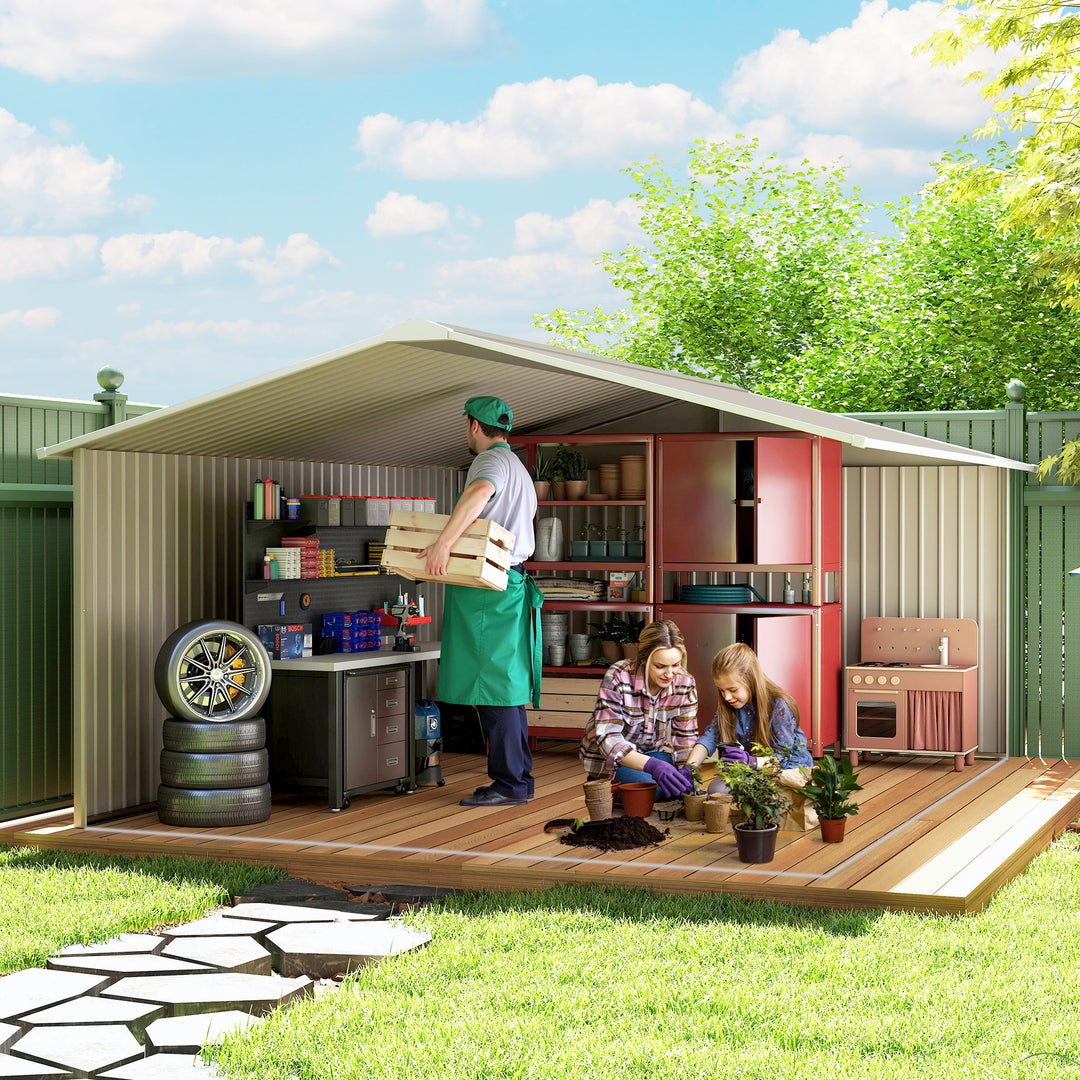 MCL 13 x 11ft Large Garden Shed, Mental Garden Storage Shed with Foundation Kit Ventilation & Doors, Light Grey