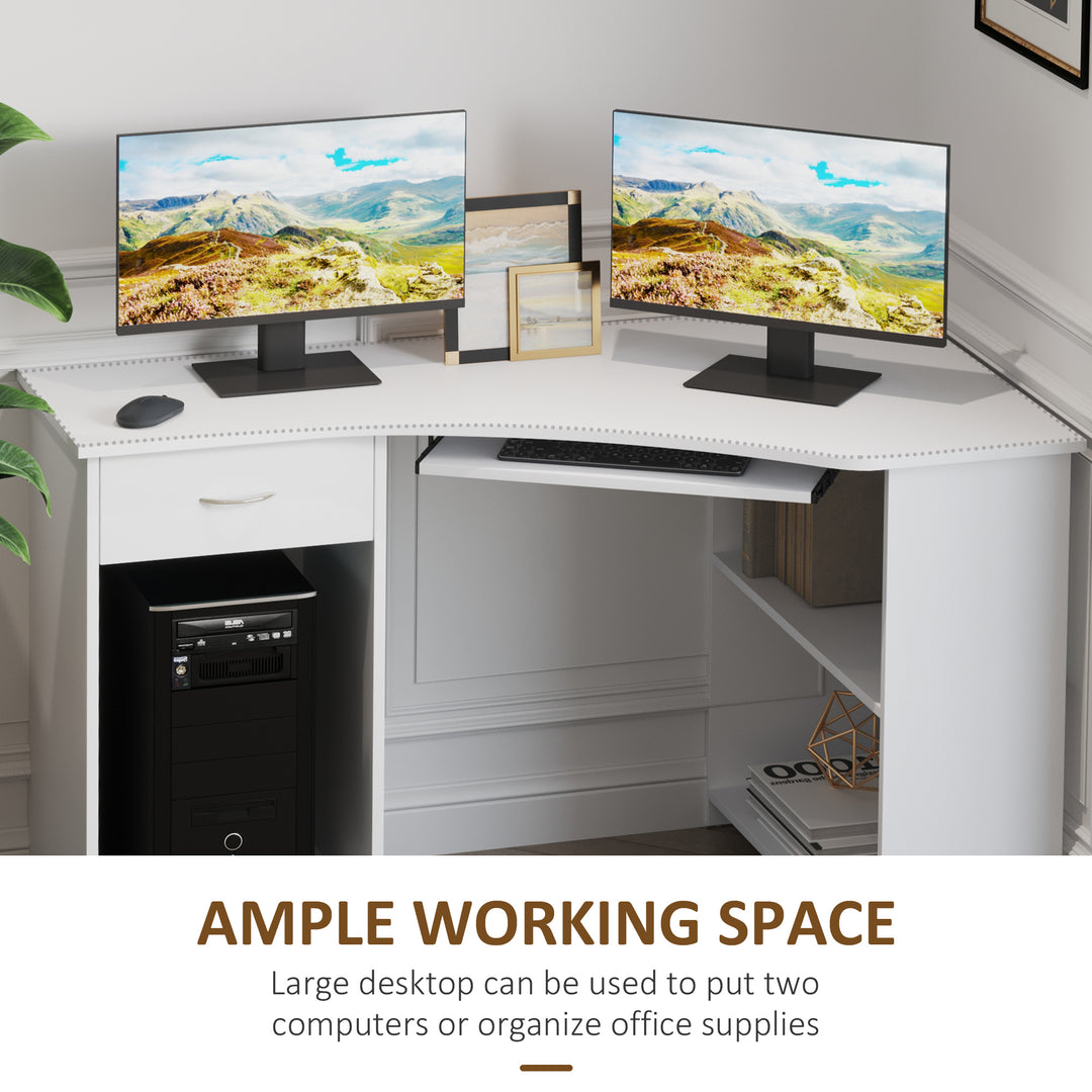 HOMCOM L-Shaped Desk: Shelves, Keyboard Tray, Drawer & CPU Stand for Home Office or Study, Pristine White | Aosom UK