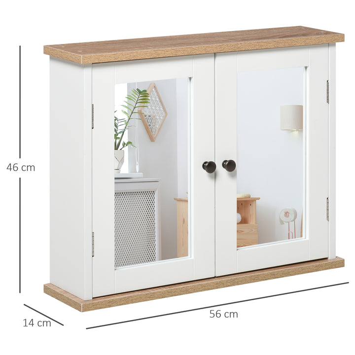 MCL Bathroom Mirror Cabinet Wall Mounted Storage Cupboard with Double Door and Adjustable Shelf, White