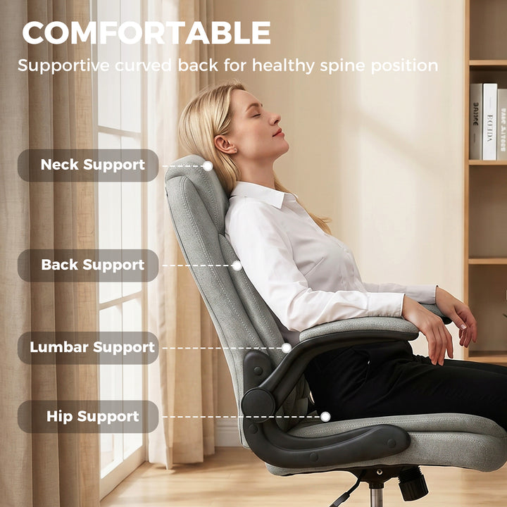 Linen-Look Computer Desk Chair, Executive Office Chair with Flip-Up Ar