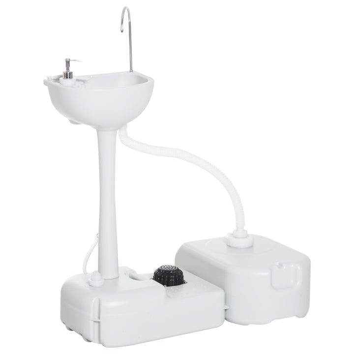 Portable Camping Sink with Running Water and Wastewater Tank, Hand Wash Basin with Rolling Wheels, Foot Pump, Soap Dispenser for Outdoor Events, Gatherings, Picnic