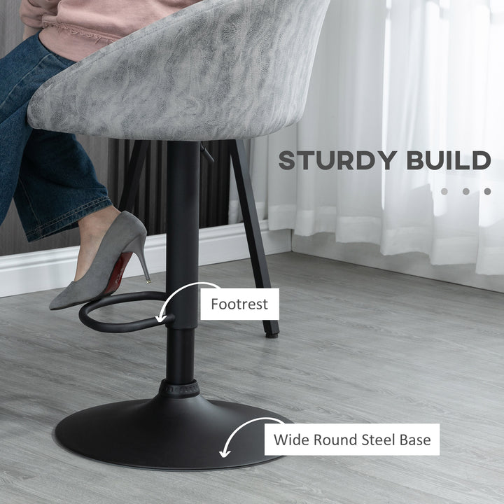 Modern Bar Stools Set of 2, Height Adjustable Swivel Barstools, PU Leather Upholstered Bar Chair with Backrest, Armrests and Footrest for Breakfast Bar, Counter, Kitchen, Light Grey
