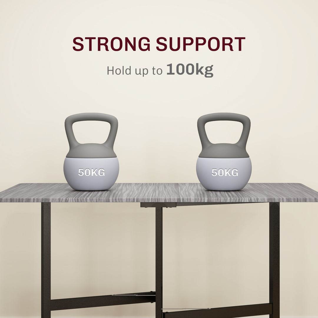 Six-Seater Drop-Leaf Dining Table, with Wheels - Grey Wood-Effect