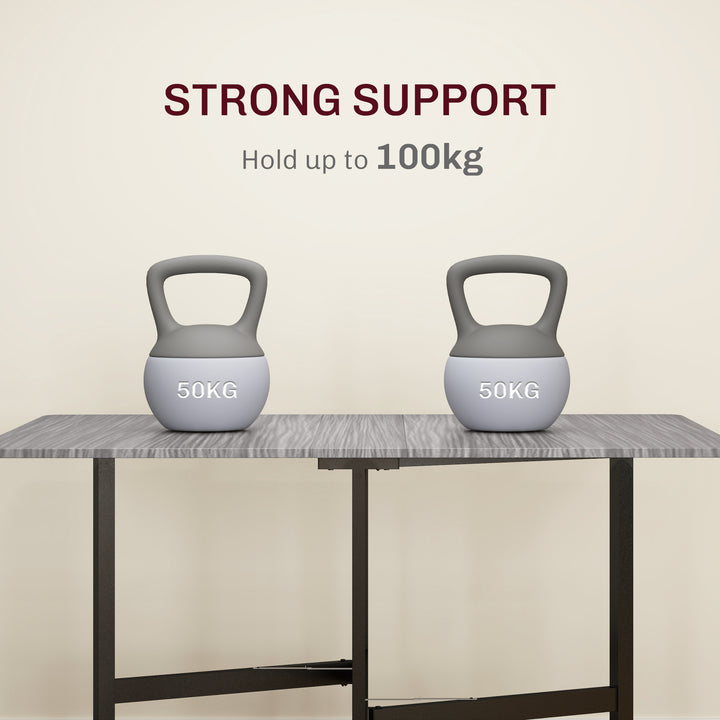 Six-Seater Drop-Leaf Dining Table, with Wheels - Grey Wood-Effect