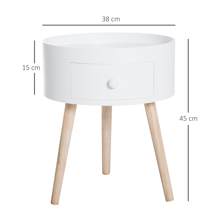 HOMCOM Modern Round Coffee Table, Wooden Side Table with Drawer, Wood Legs, Living Room Storage, White | Aosom UK