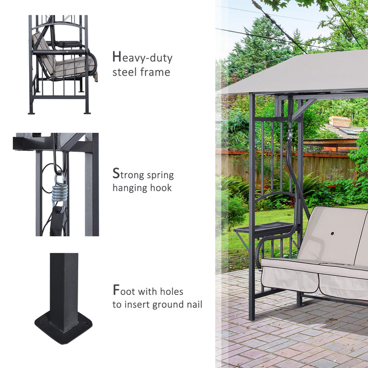 MCL Outdoor Garden 2 Seater Canopy Swing Chair Seat Porch Loveseat Vintage Hammock Cushioned Seat w/ and Side Drink Panel
