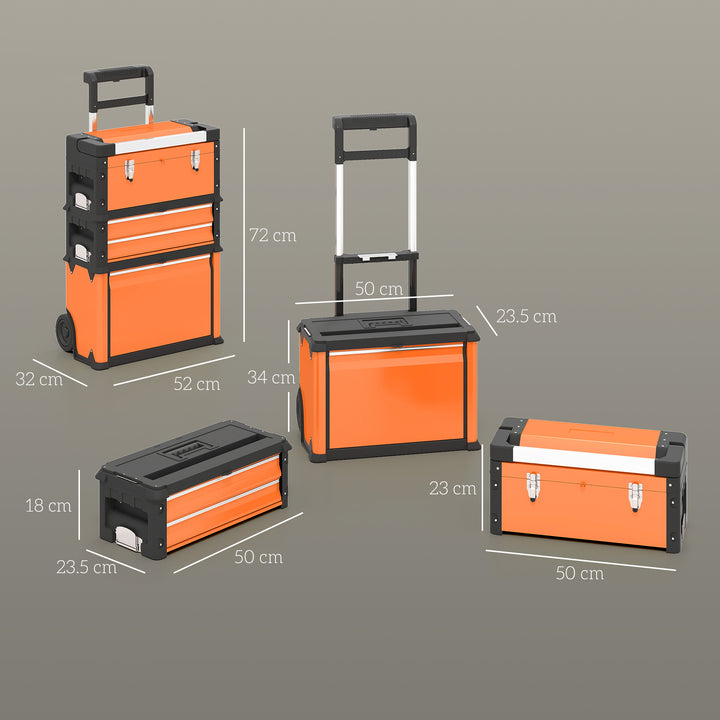3-in-1 Stackable Rolling Tool Box - Orange