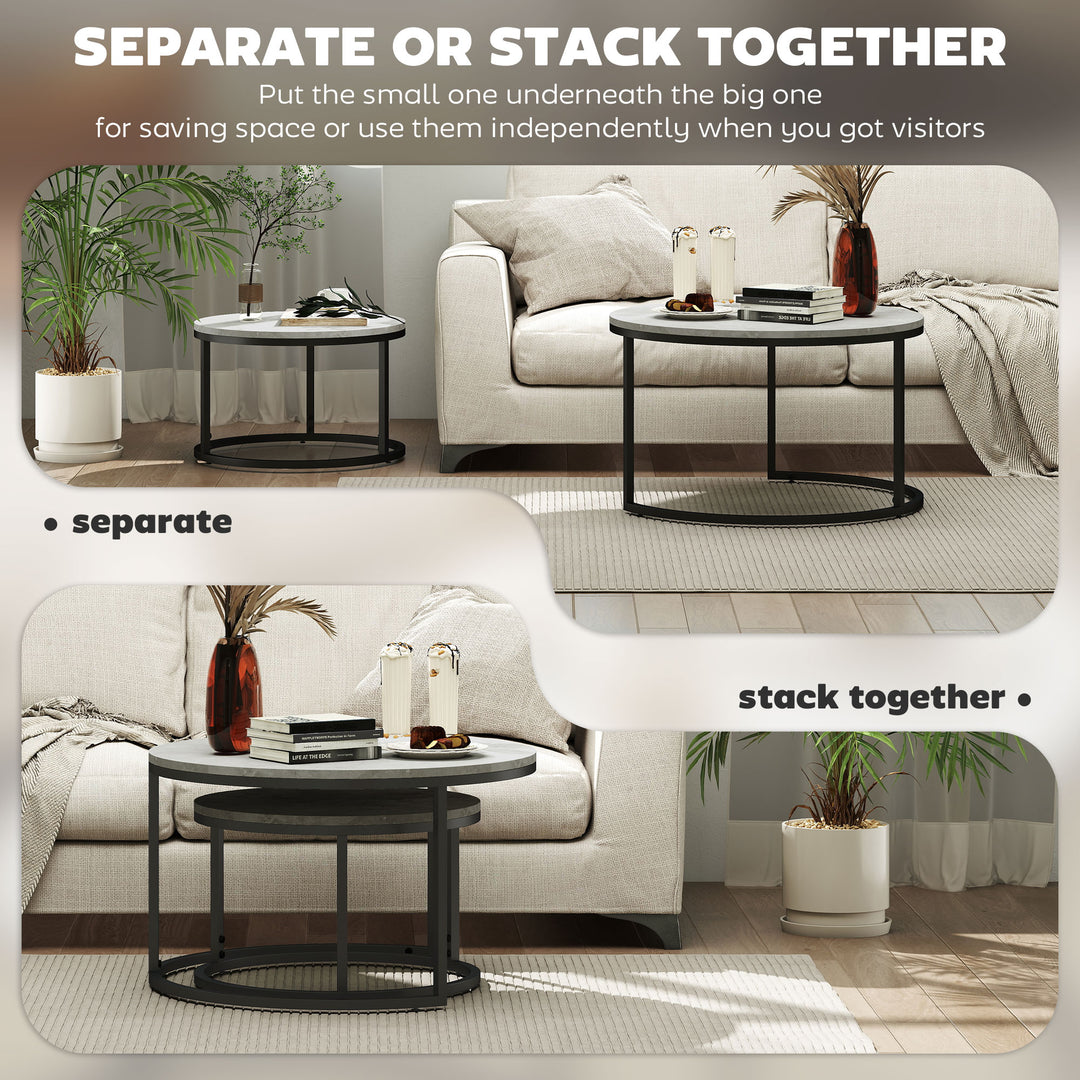 MCL Set of Two Marble-Effect Stacking Tables - Wood Grey