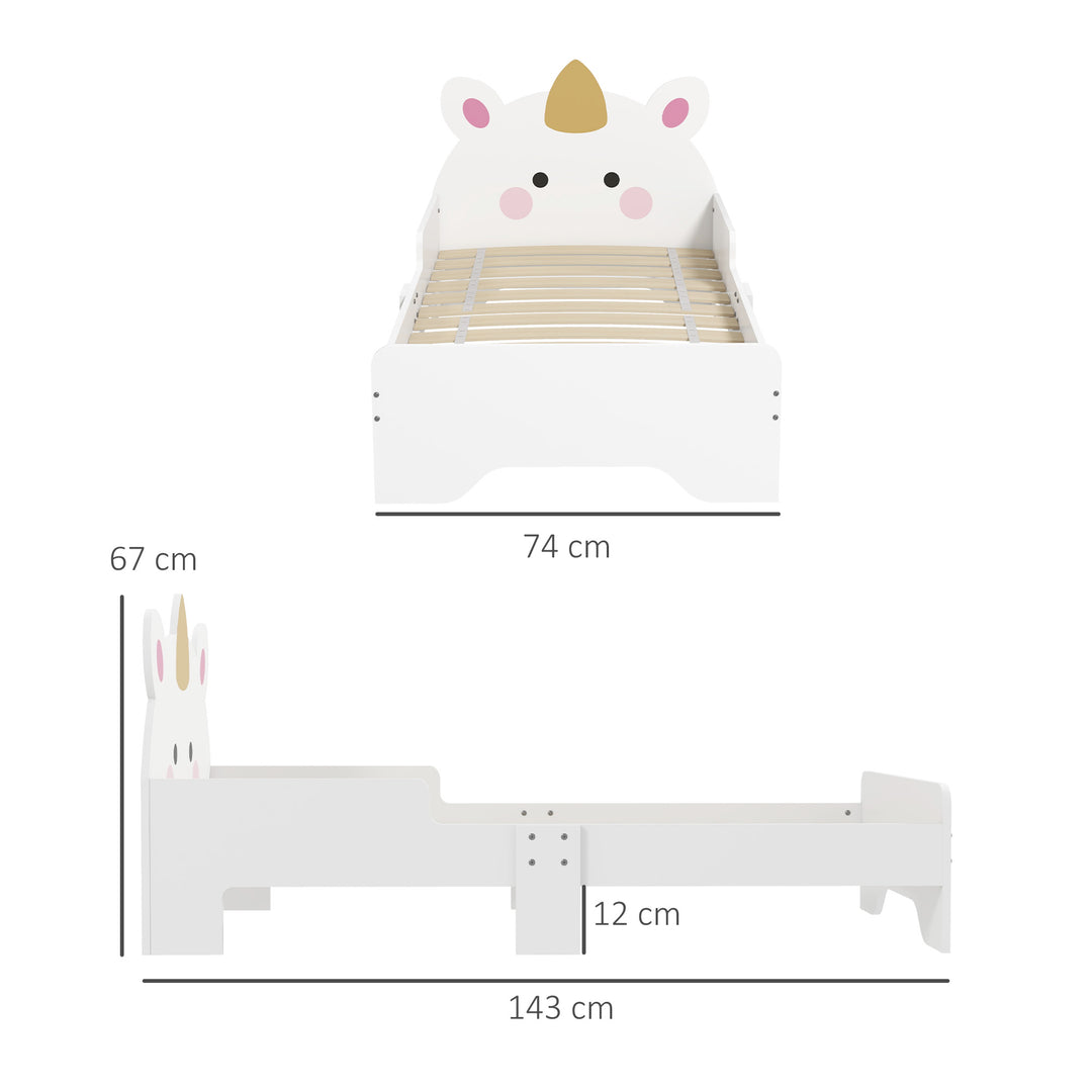 ZONEKIZ Unicorn Toddler Bed, Children's Bedroom Furniture, for Ages 3-6, 143 x 74 x 67 cm, White | Aosom UK