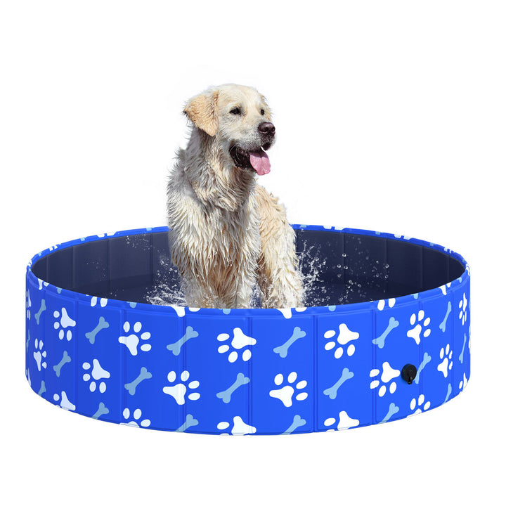 PawHut Portable Dog Swimming Pool, Foldable Pet Bath Tub for Indoor/Outdoor Use, 120x30cm, Blue | Aosom UK