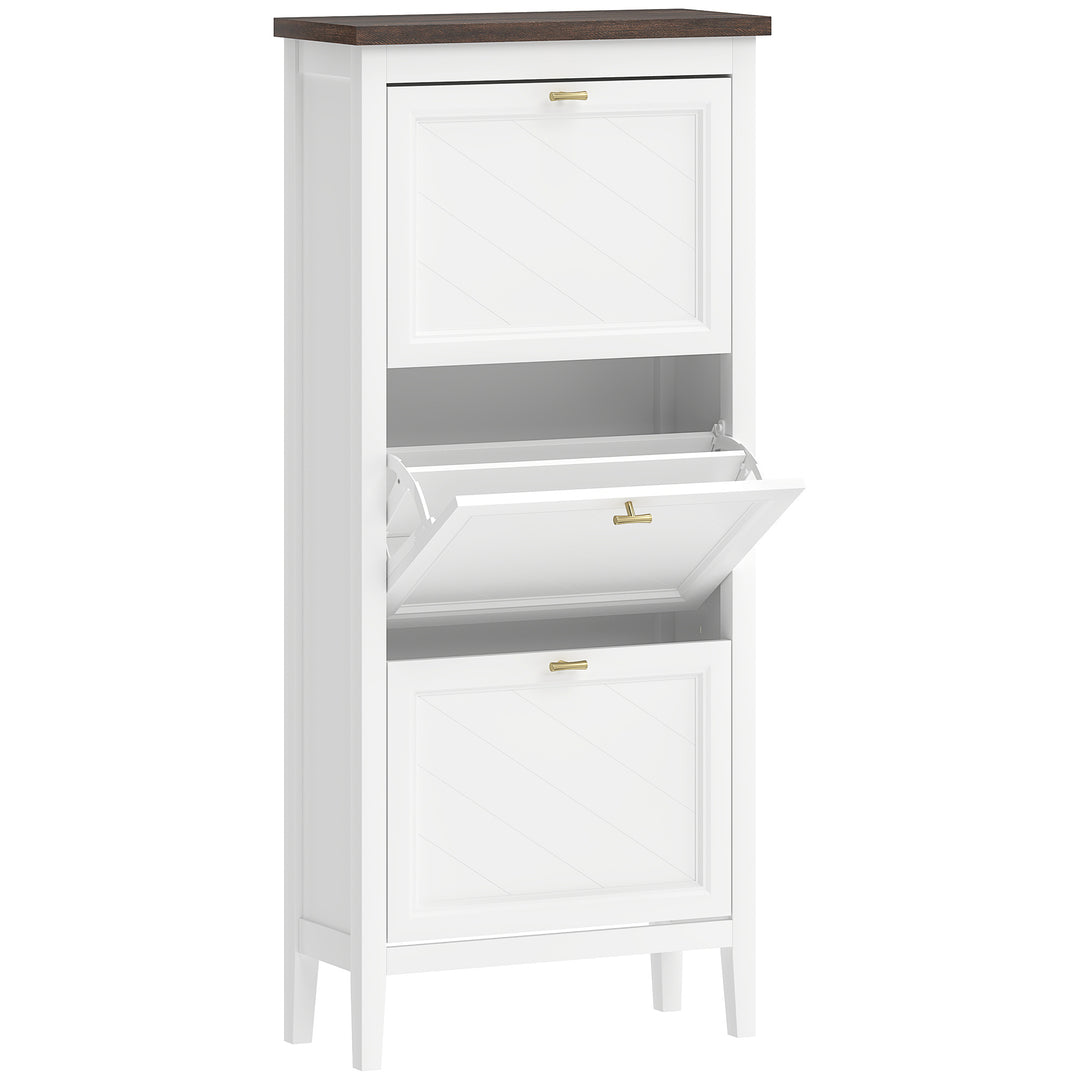 Shoe Cabinet with 3 Flip Drawers, Farmhouse Narrow Shoe Storage Cabine