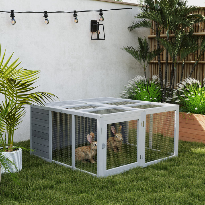 PawHut Rabbit Hutch with Openable Foldable Roof, Light Grey | Aosom UK