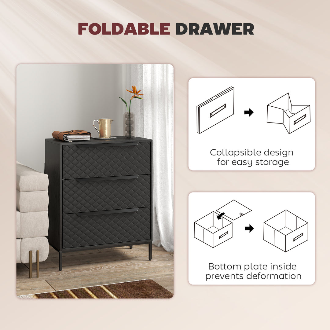 Chest of Drawers, Dresser with 3 Fabric Drawers and Aluminium Handles 