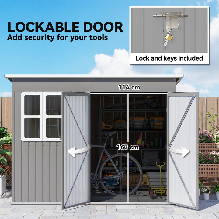 8.5 x 6ft Storage Shed Galvanised Steel Garden Shed, Metal Shed with F