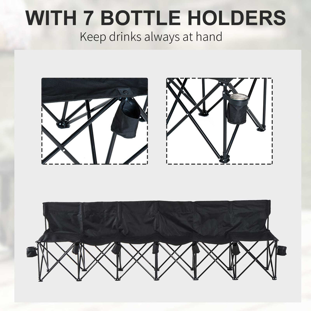 6 Seater Folding Camping Chair with Cup Holder & Carry Bag - Black