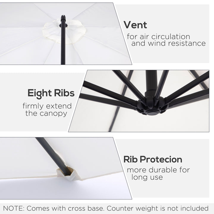 MCL 3m Banana Umbrella Parasol, Offset Cantilever Parasol Umbrella with Cross Base, Cream White