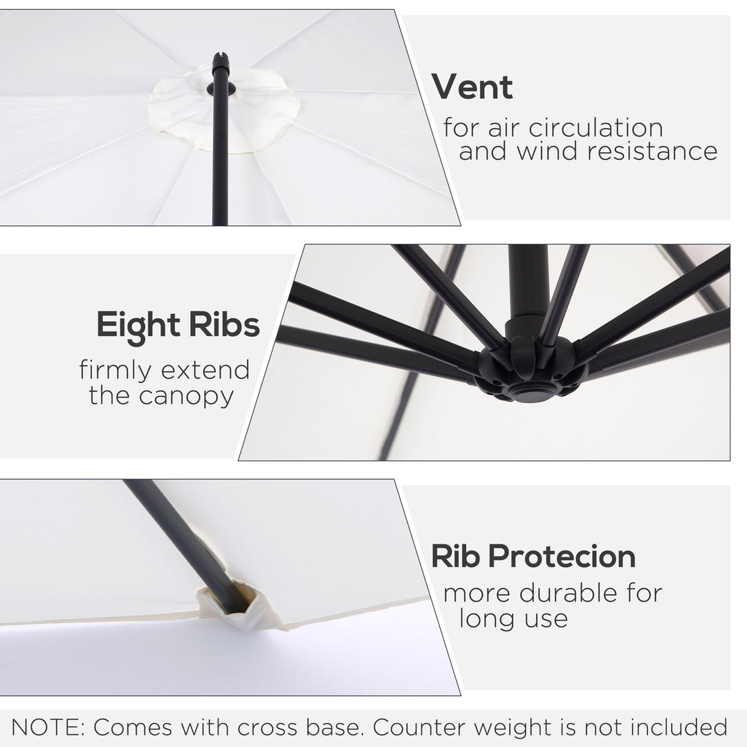 3m Banana Umbrella Parasol, Offset Cantilever Parasol Umbrella with Cross Base, Cream White